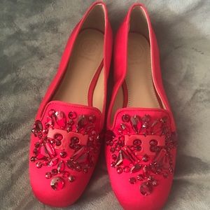 Tory Burch Delphine Crystal Red Satin Ballet Flat